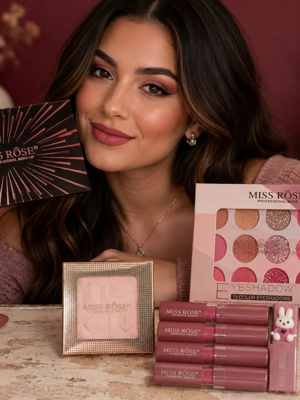 Miss Rôse Pink Eyeshadow Palette & Lip Set — Soft Rose Shades